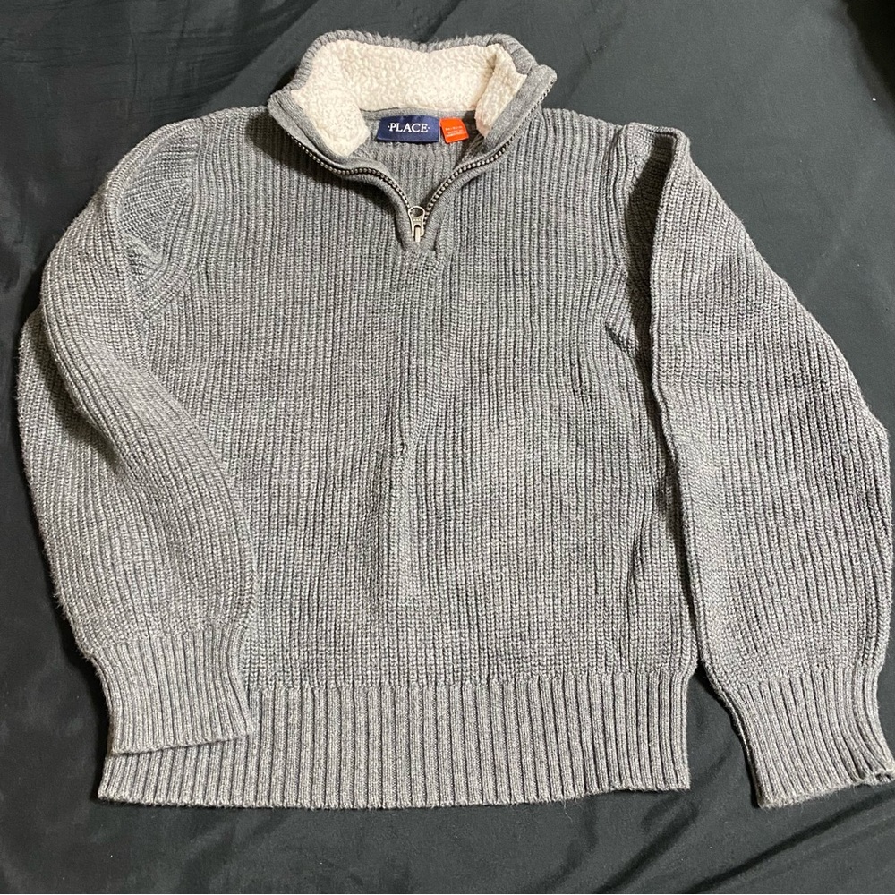 Children’s Place Boy Gray Fleece Lined Collar Half Zip Size M (7-8)